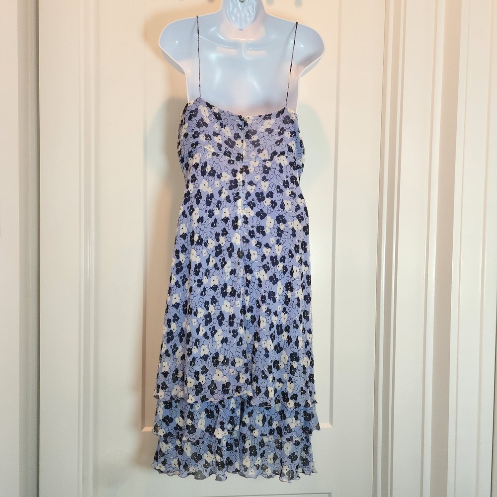 Ann Taylor Vintage Y2K Silk Floral Tiered Blue Midi Dress 6 Fairycore Wedding - Picture 3 of 12